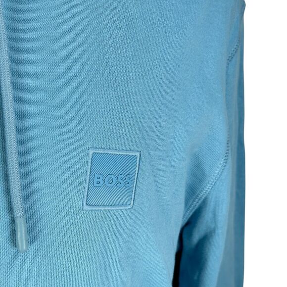 Hugo Boss Wetalk Hoodie Men’s Large Aqua Blue 100% Cotton Drawstring Pullover - Picture 3 of 12